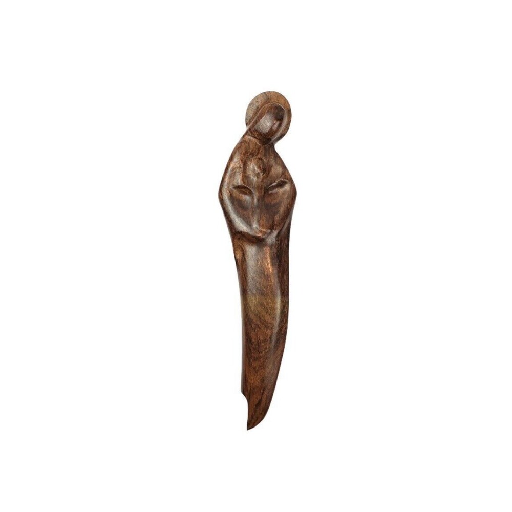 Madonna And Child Mary Jesus Lang German Wood Carving Vintage Wall Art 13.25”